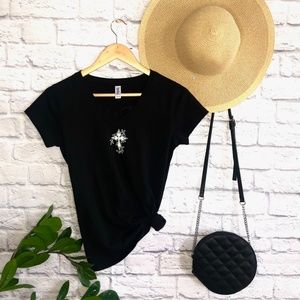 Cross & Butterfly T-Shirt, Religious Shirt, Faith Clothing, Trendy Shirt - Black